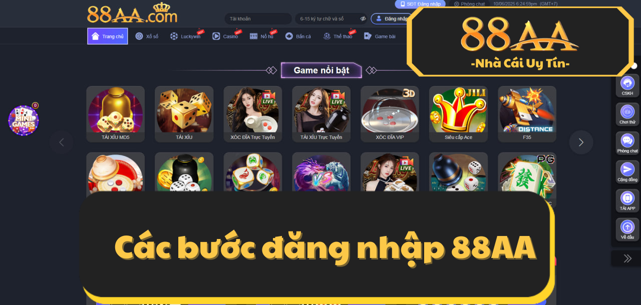 Các bước đăng nhập 88AA